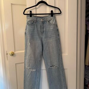 Edikted Light Blue Distressed Straight Leg Jeans